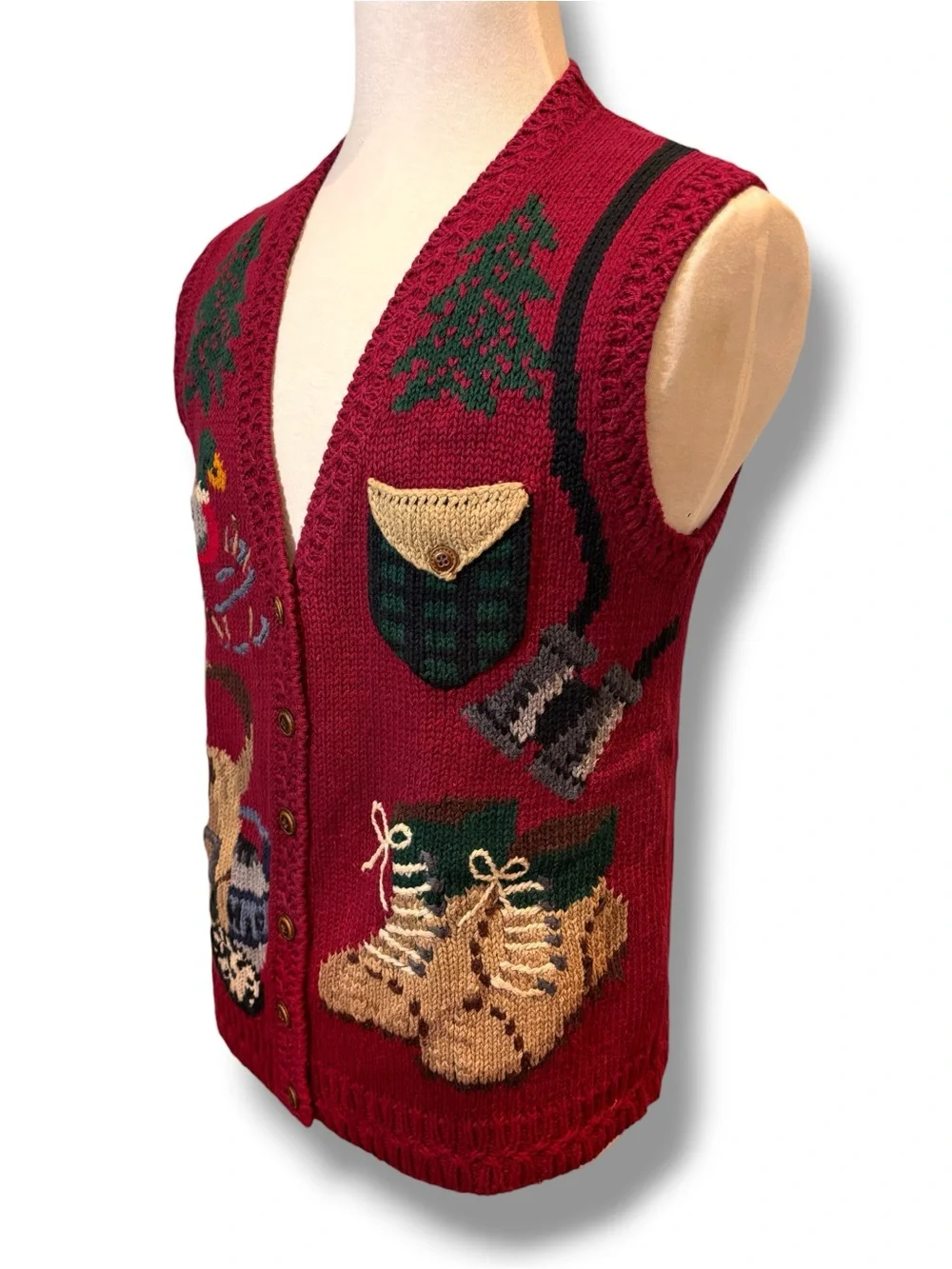 Signatures by Northern Isles Hand Embroidered Hunting Theme Knitted Vest Sz L